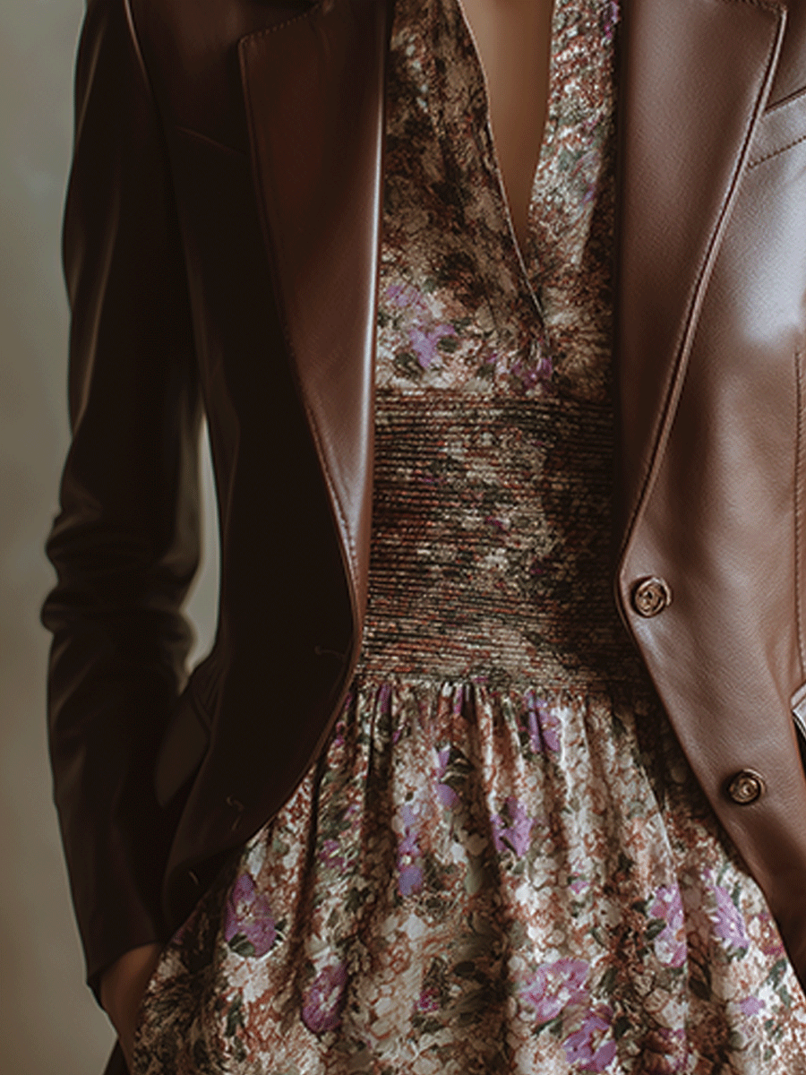 Vintage Dark Brown Slim Fit Faux Leather Blazer