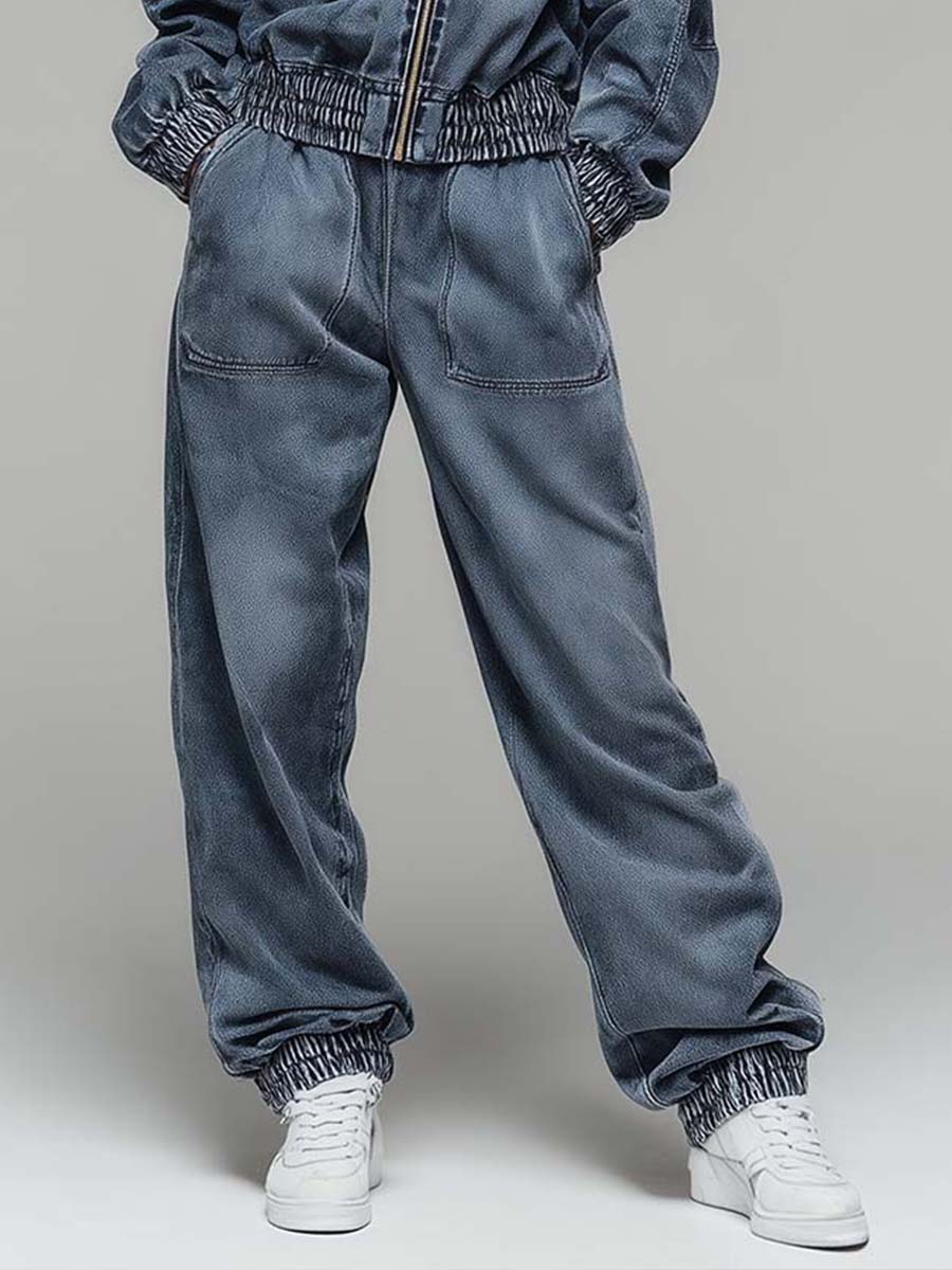 Vintage-Wash Zip-Front Utility Tracksuit Set