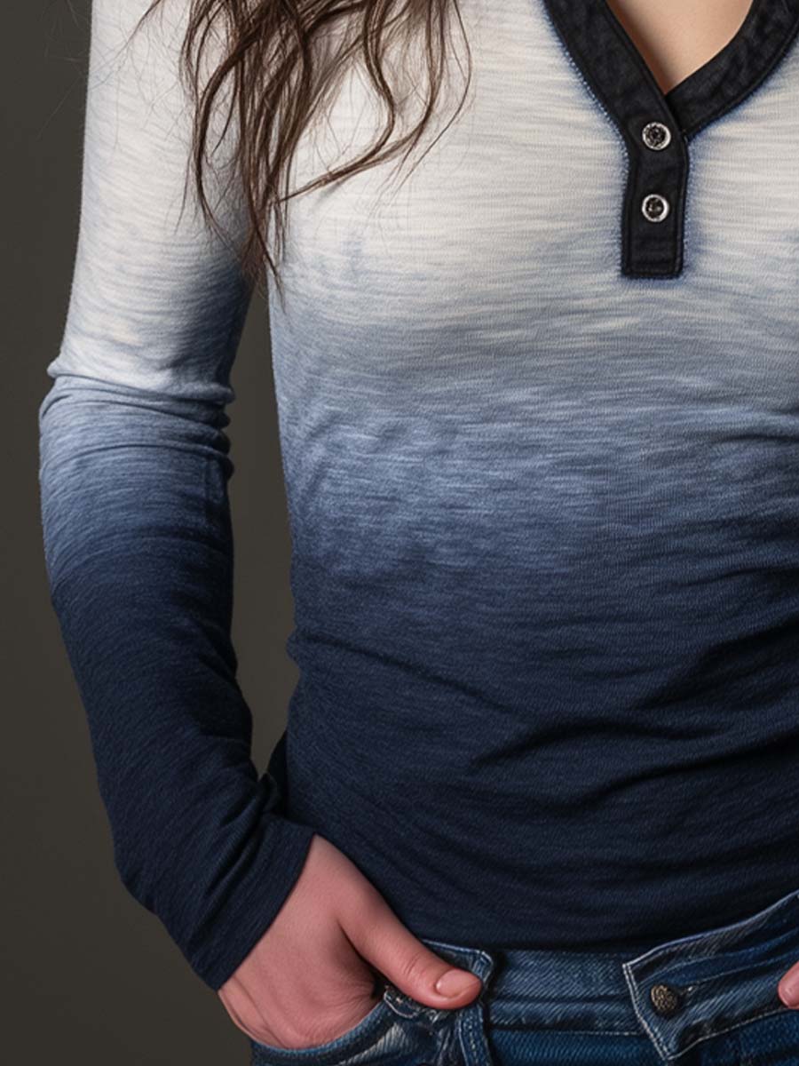 Western Indigo Gradient Henley Shirt