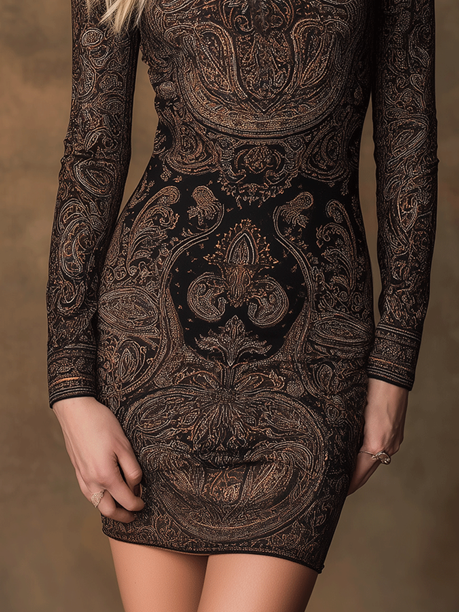 Vintage Baroque Glam Bodycon Mini Dress