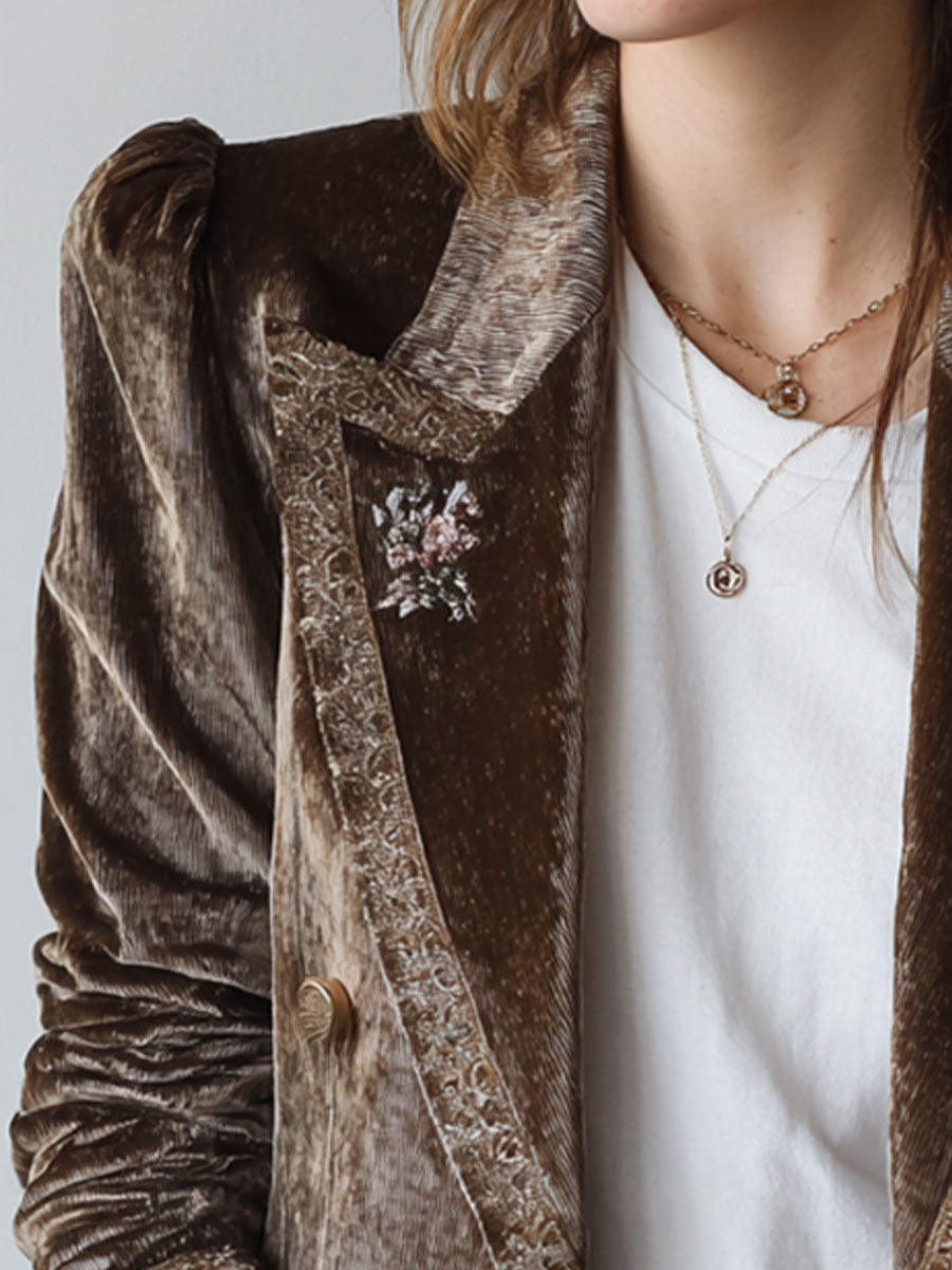 Retro Corduroy Embroidered Lace Splicing Blazer