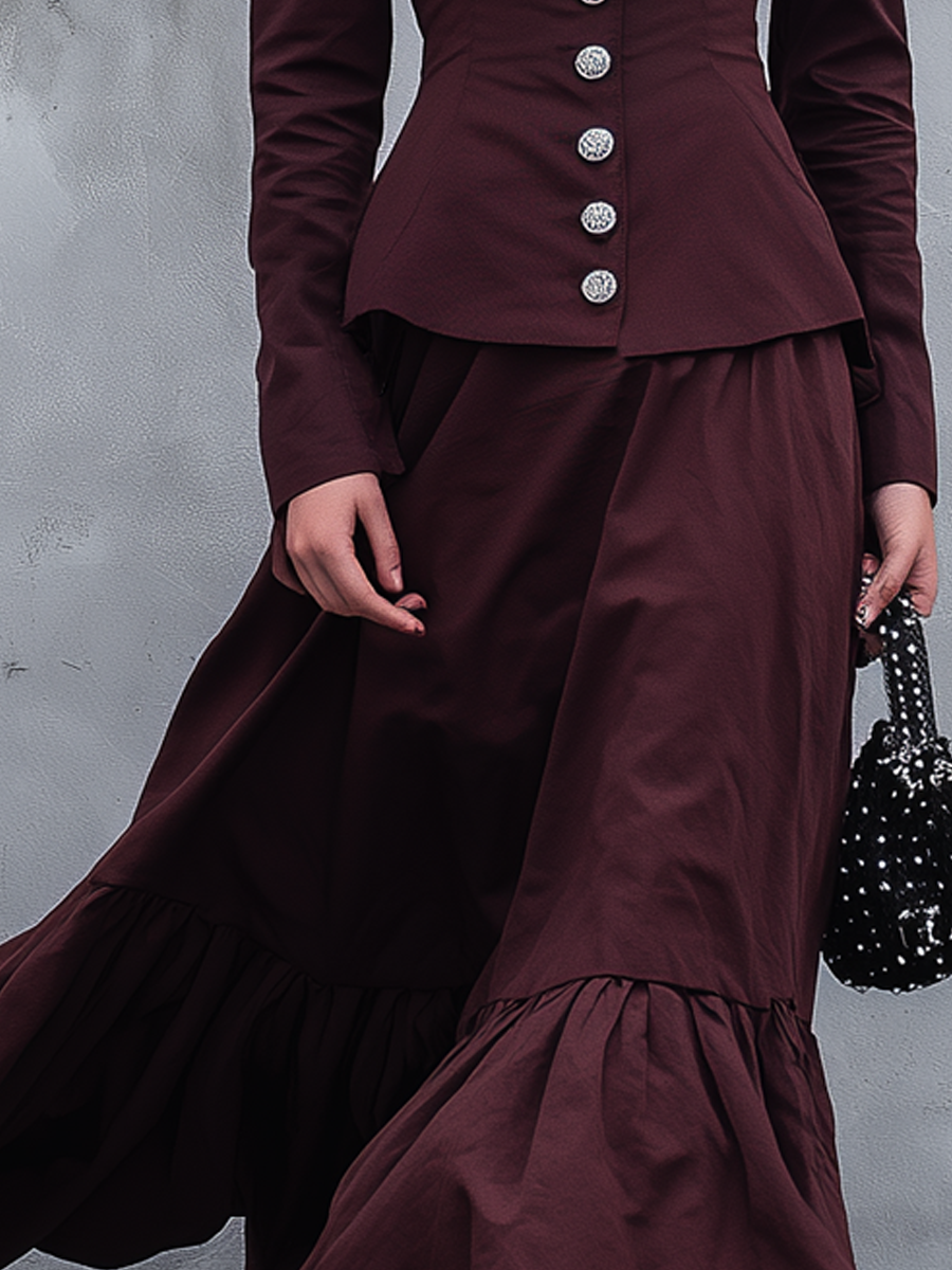 Retro Button-down Lapel Slim Blazer Skirt Set
