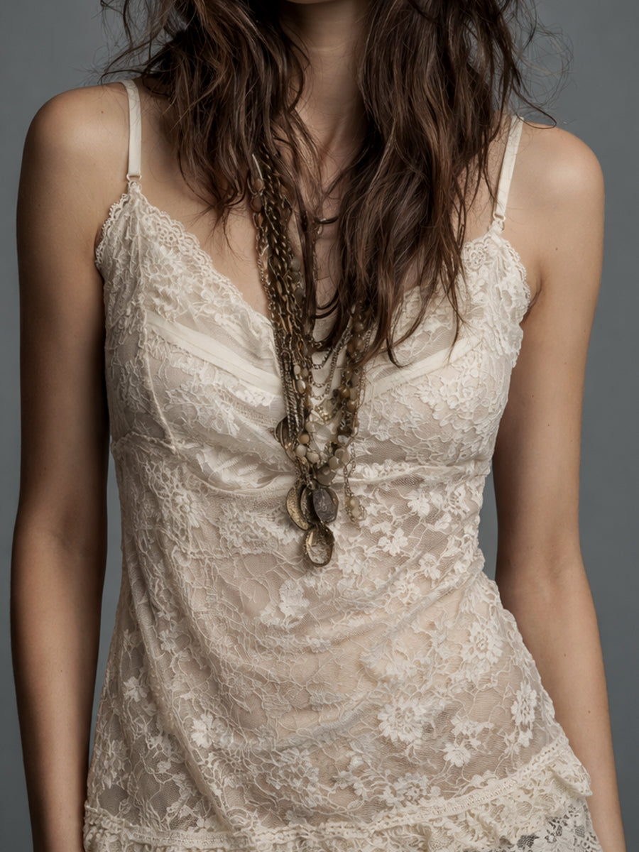 Vintage Lace Suspender Sleeveless Blouse