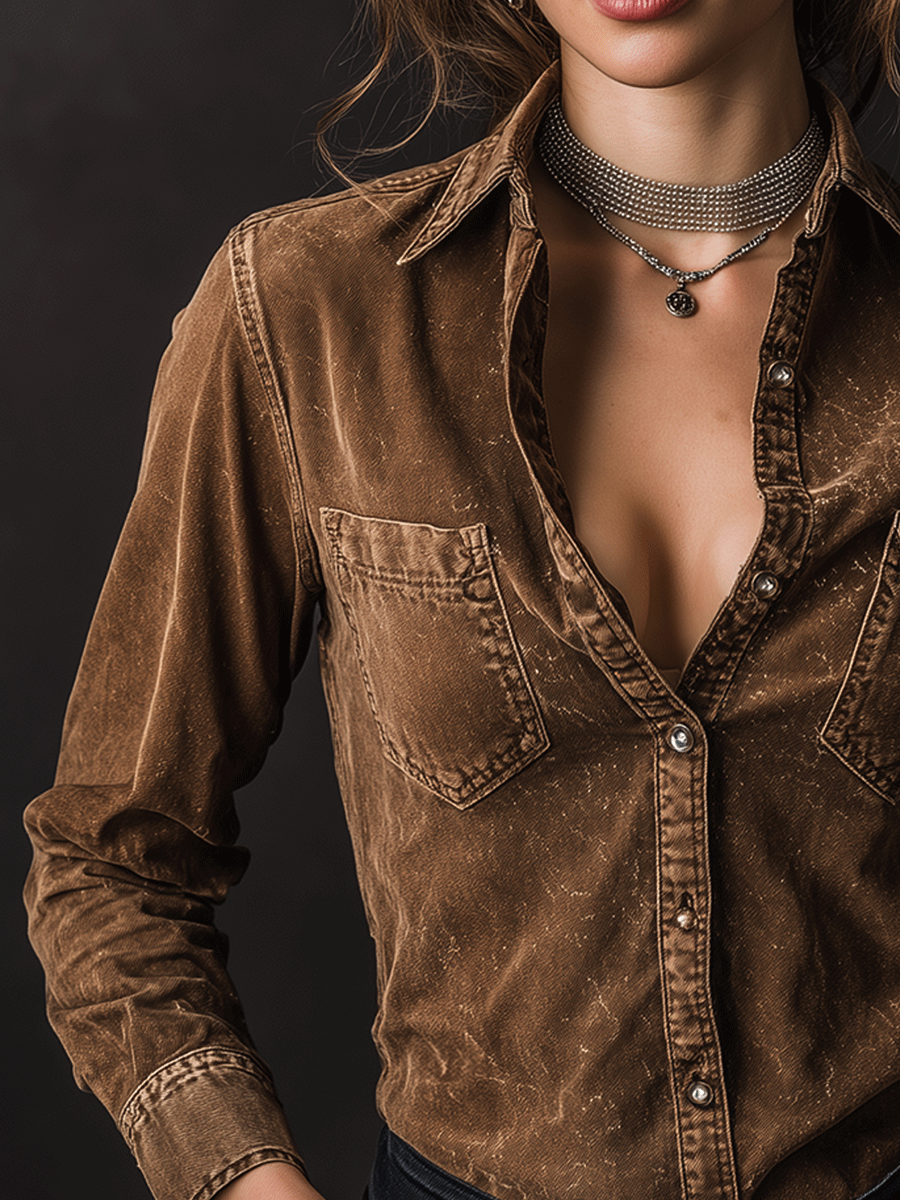Vintage Brown Washed Western Shirt