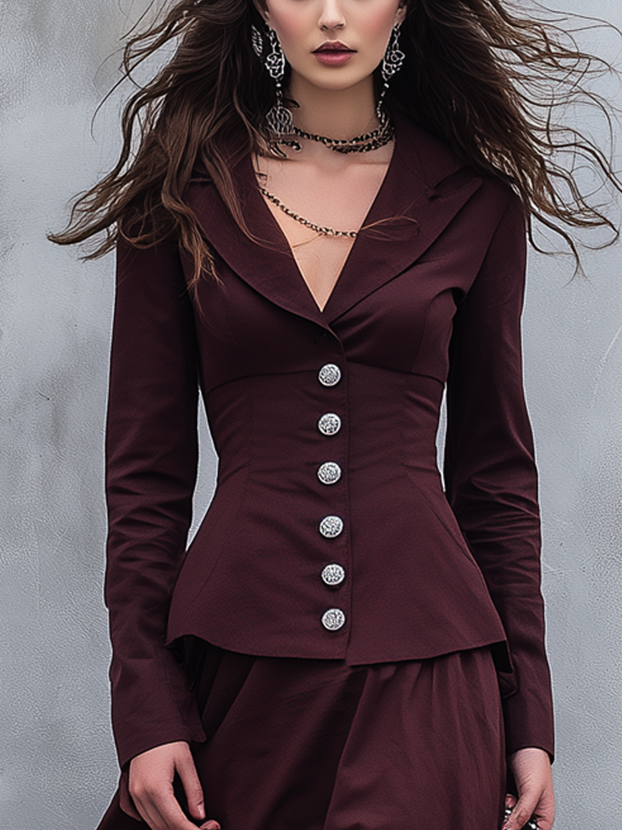 Retro Button-down Lapel Slim Blazer Skirt Set