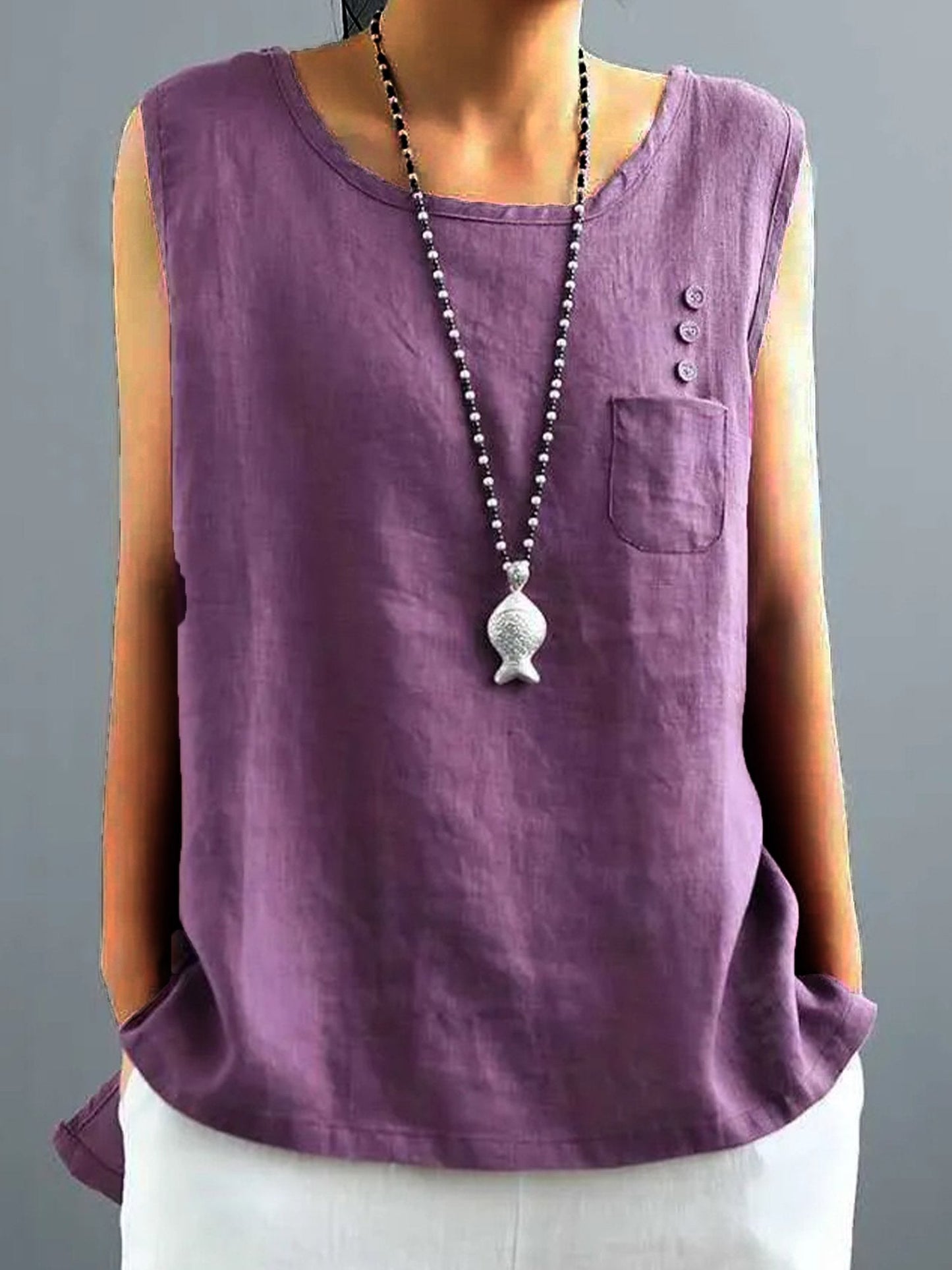 Women's Vintage Cotton Linen Solid Loose T-shirt