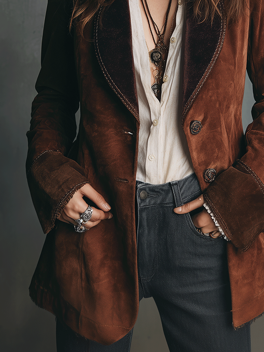 Vintage Brown Eco-Suede Tailored Jacket