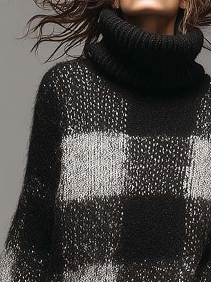 Plaid Turtleneck Knit Sweater & Skirt Set