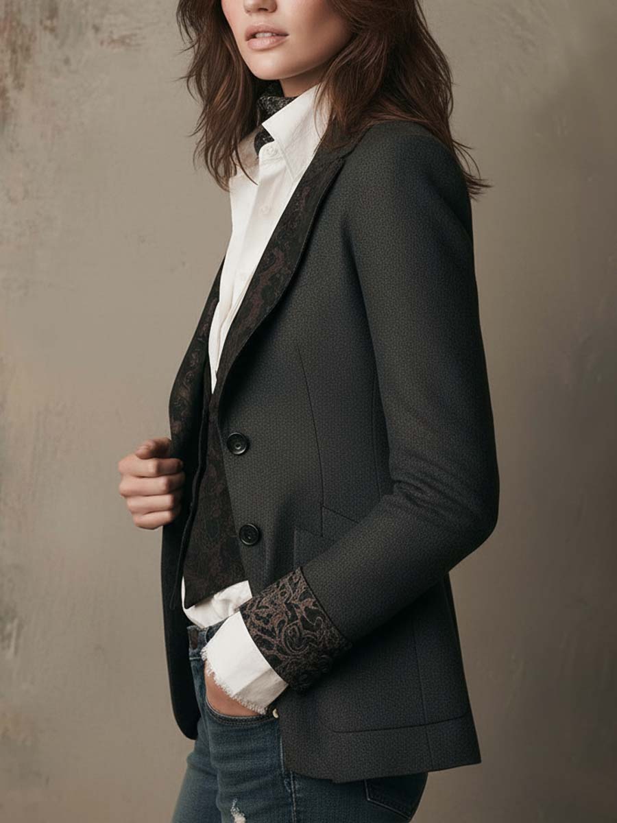 Vintage Tailored Blazer With Printed Lining