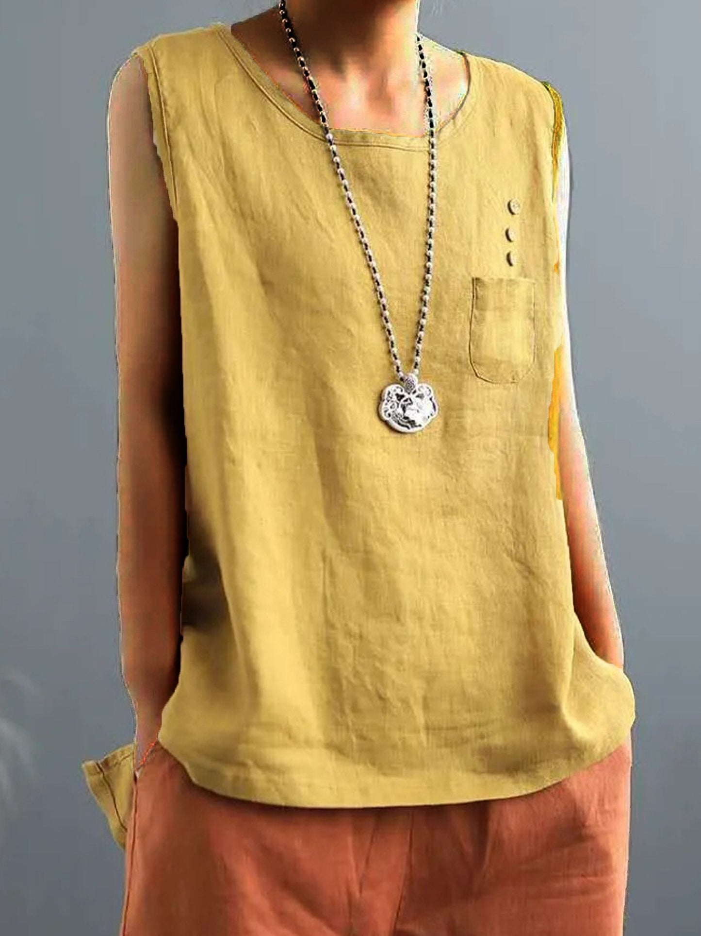 Women's Vintage Cotton Linen Solid Loose T-shirt
