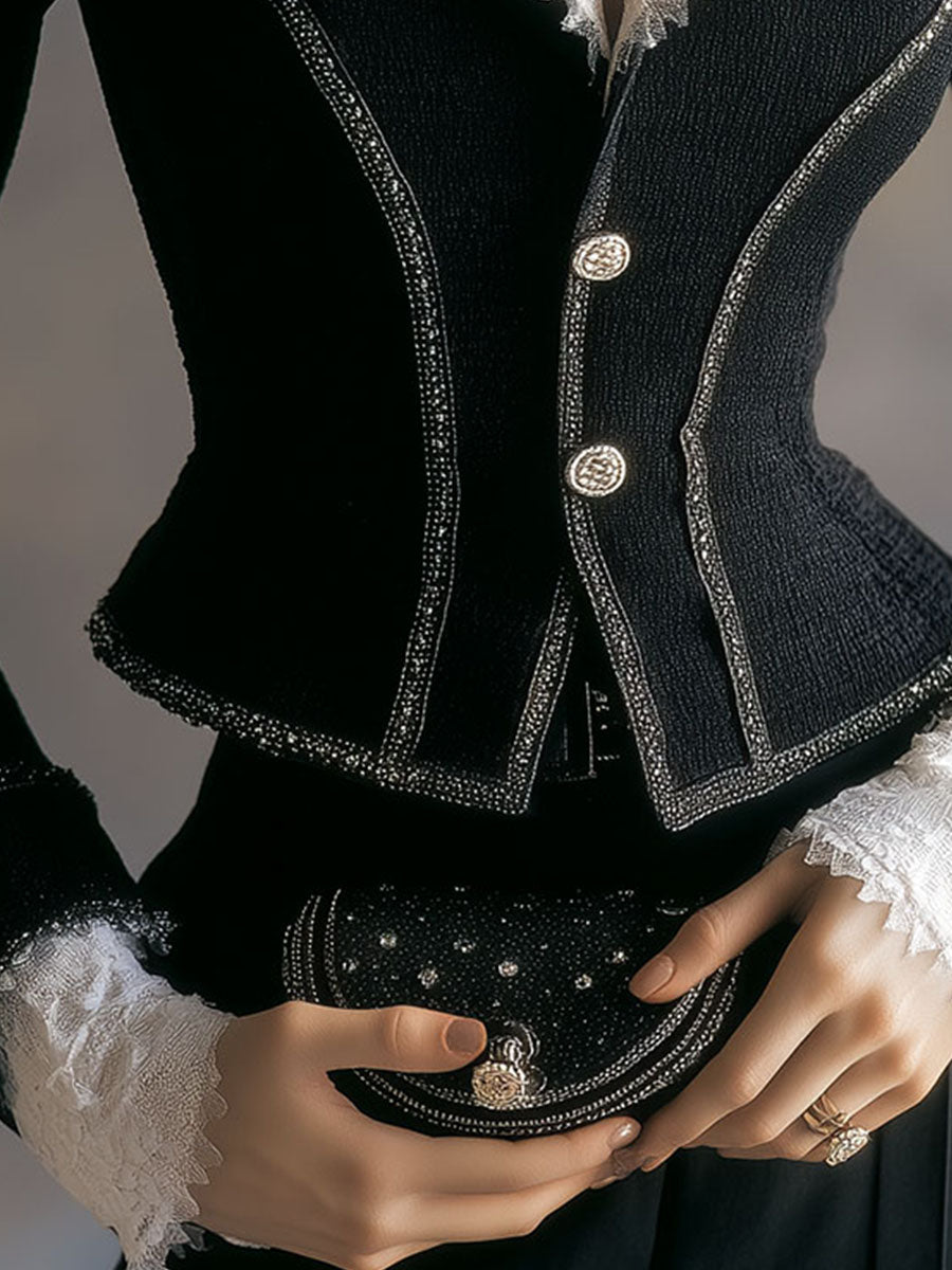 Vintage Baroque Black & White Lace Lapel Couture Blazer