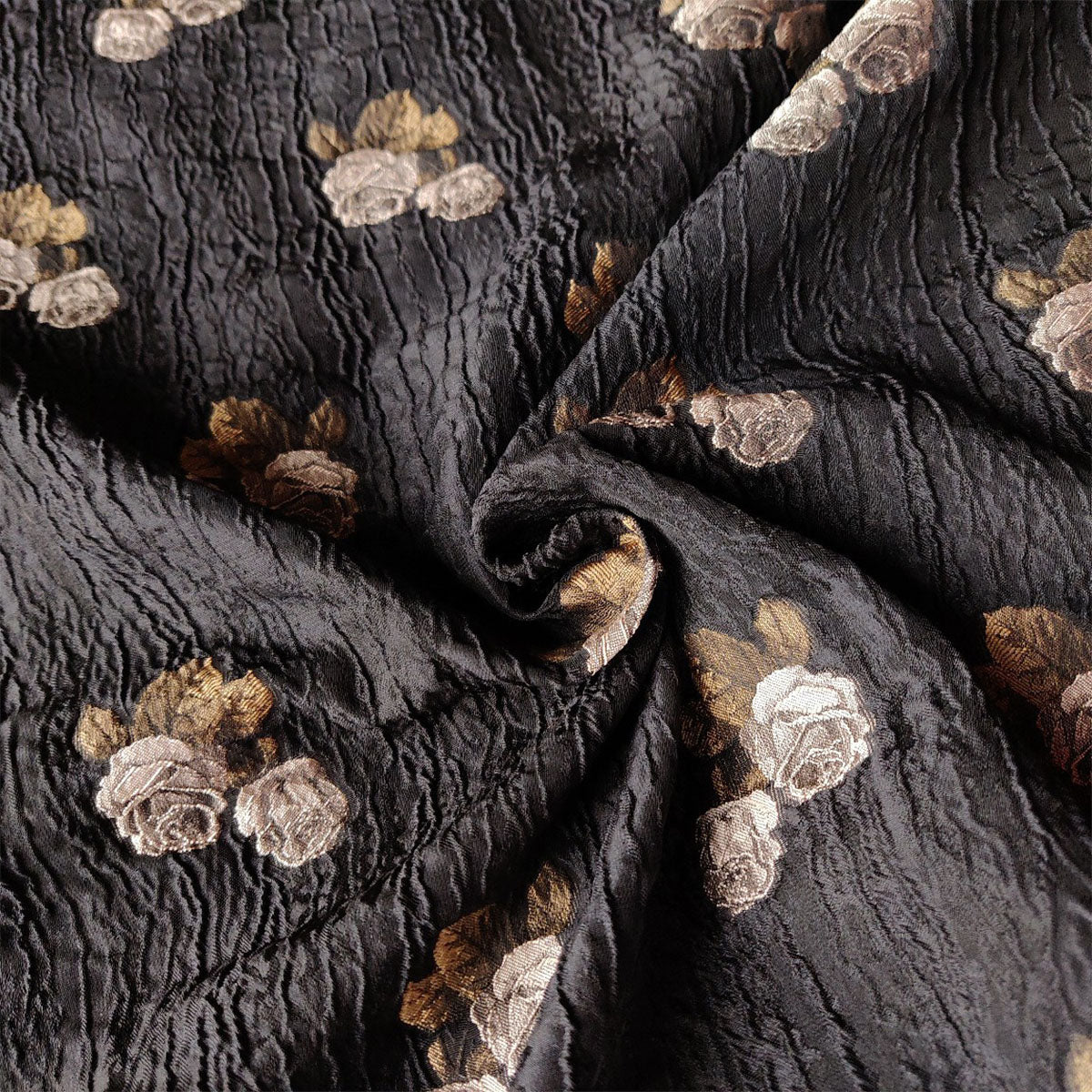 Black Textured Rose Jacquard Tailored Blazer With Velvet Trim