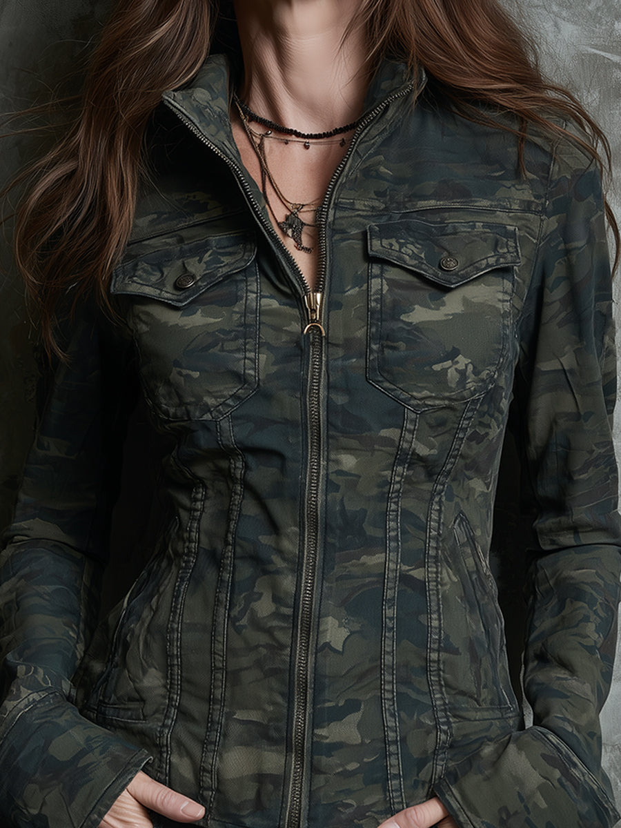 Bohemian Camouflage Washed Slim Fit Jacket