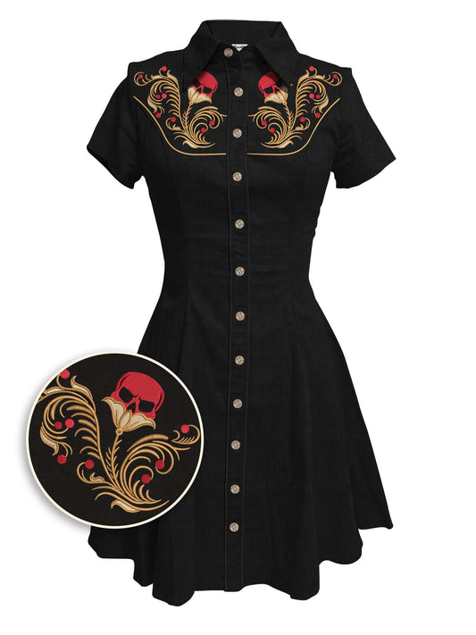 [Embroidery]Skull Flower - 100% Cotton Dress