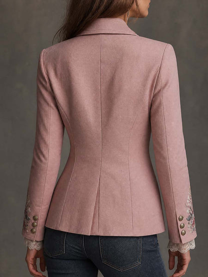 Vintage Cotton-linen Floral Embroidered Blazer
