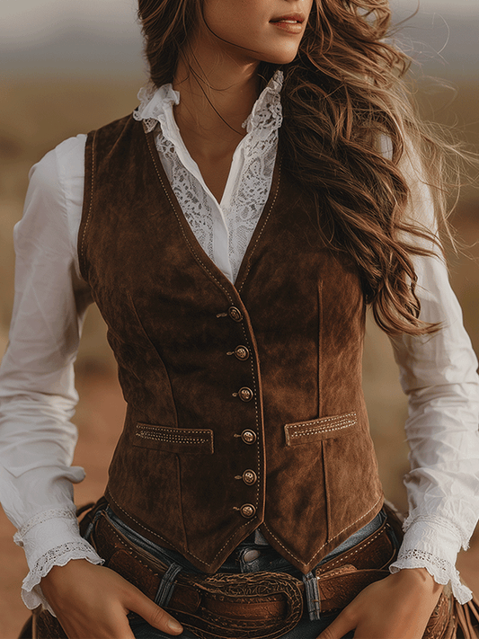 Vintage Brown Faux Suede Vest