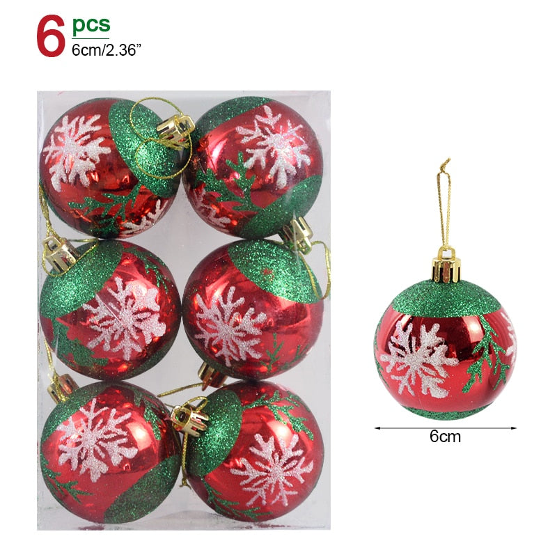 6pcs/6cm Transparent Snow Christmas Balls Pendants for Christmas Tree Decoration