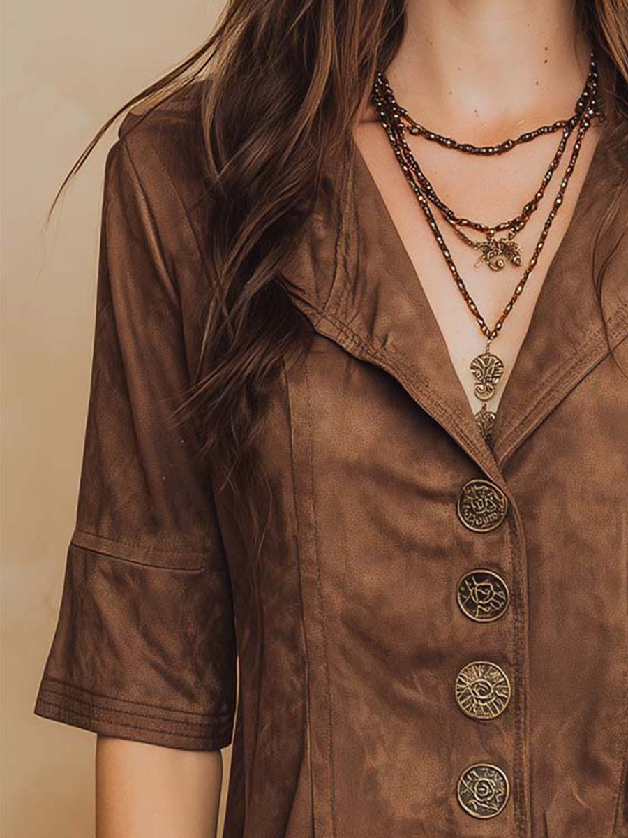 Chestnut Micro-suede Vintage Button Shirt