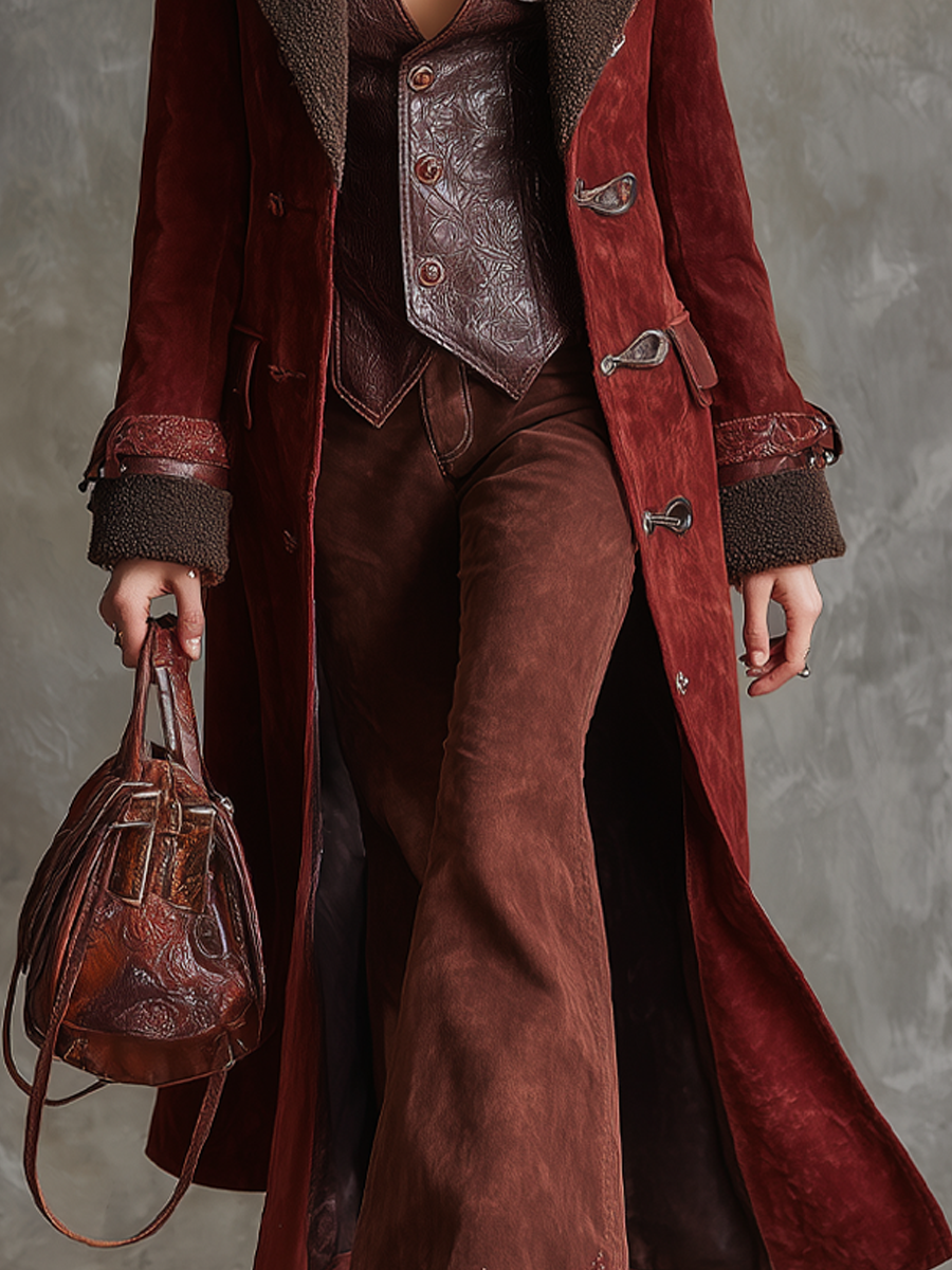 Vintage Polyester Suede Shearling Lapel And Inner Lining Coat