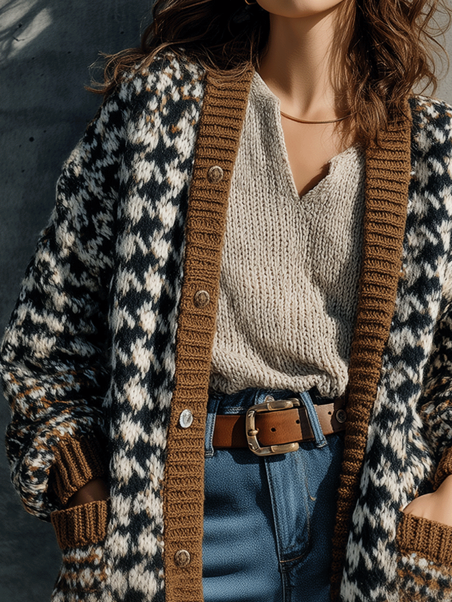Cozy Oversized Houndstooth Cardigan