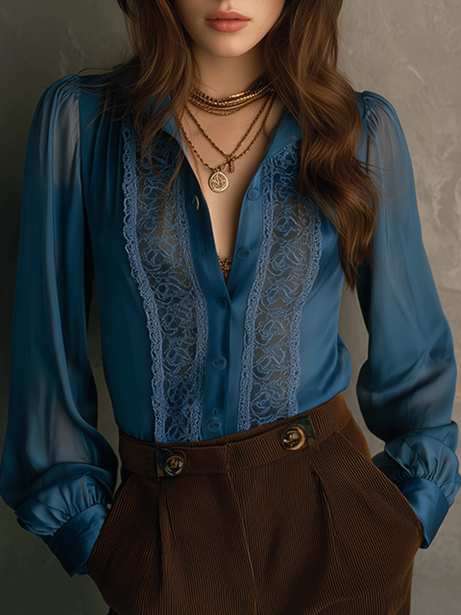 Retro Elegant Lace Flowing Long Sleeve Shirt