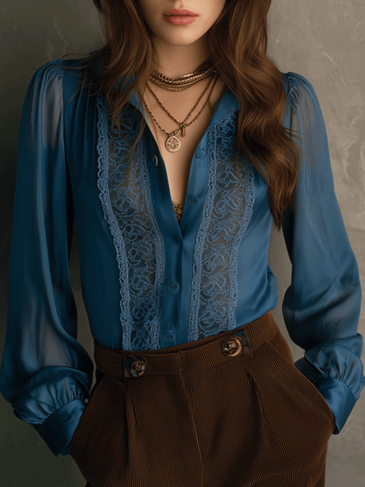 Retro Elegant Lace Flowing Long Sleeve Shirt