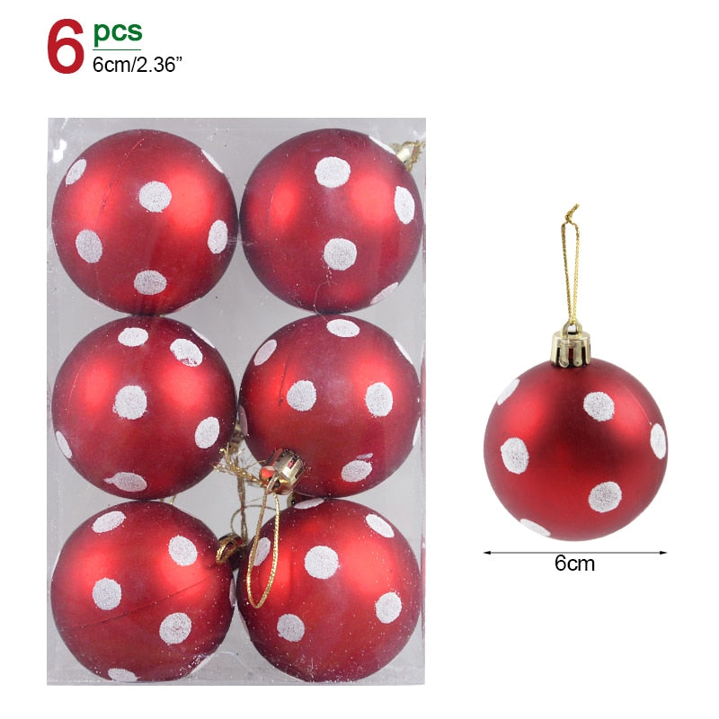 6pcs/6cm Transparent Snow Christmas Balls Pendants for Christmas Tree Decoration