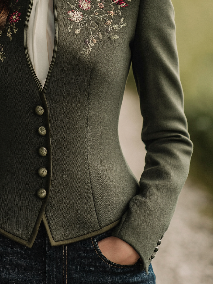 Vintage Floral Embroidered Stand Collar Jacket