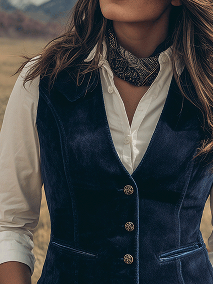 Western Charm Dark Navy Faux Suede Vest