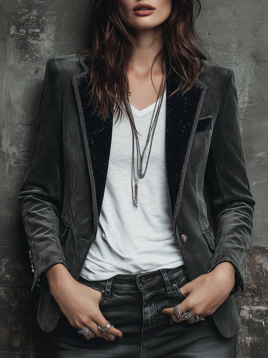 Vintage Charcoal Velvet Tailored Blazer