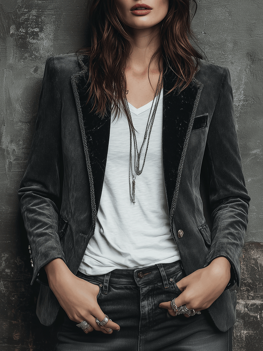 Vintage Charcoal Velvet Tailored Blazer