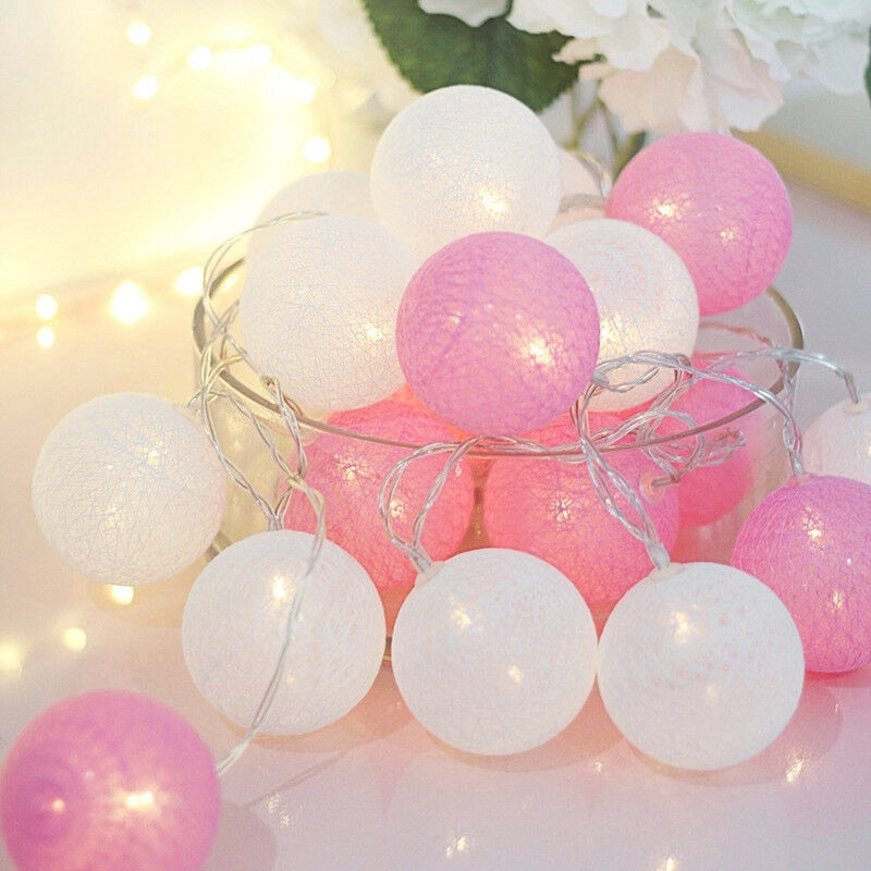 20 LED Cotton Ball Garland String Lights Christmas