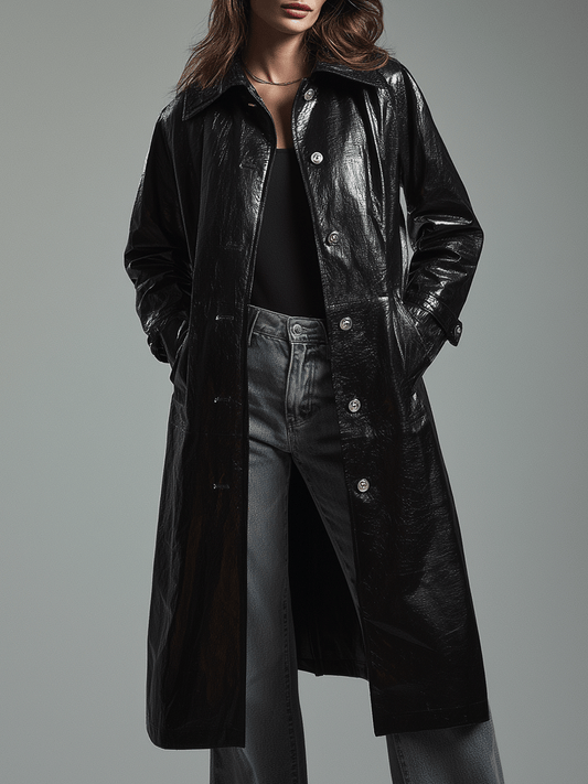 Vintage Sleek Patent Black Statement Coat