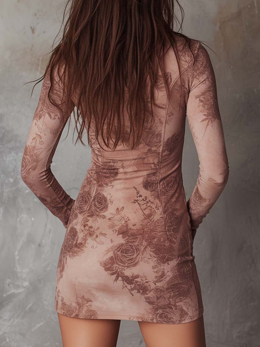 Vintage Floral Eco-Suede Zip Dress