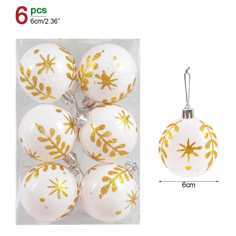 6pcs/6cm Transparent Snow Christmas Balls Pendants for Christmas Tree Decoration