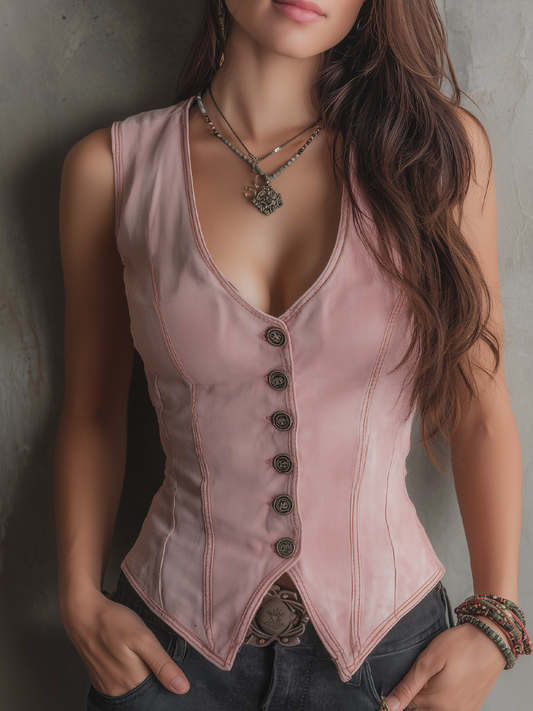 Vintage Buttons Denim Vest