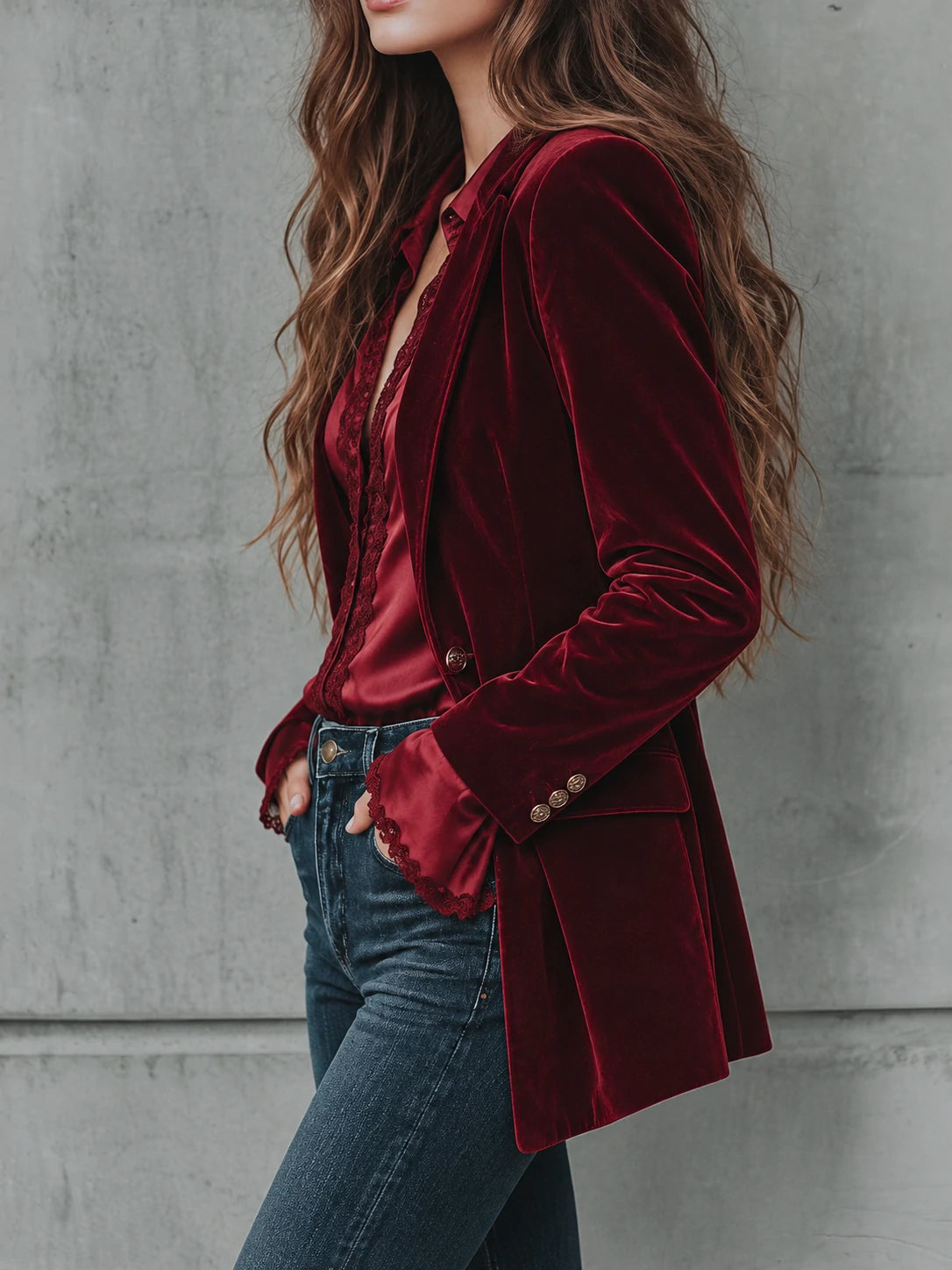 Vintage Longline Burgundy Velvet Blazer