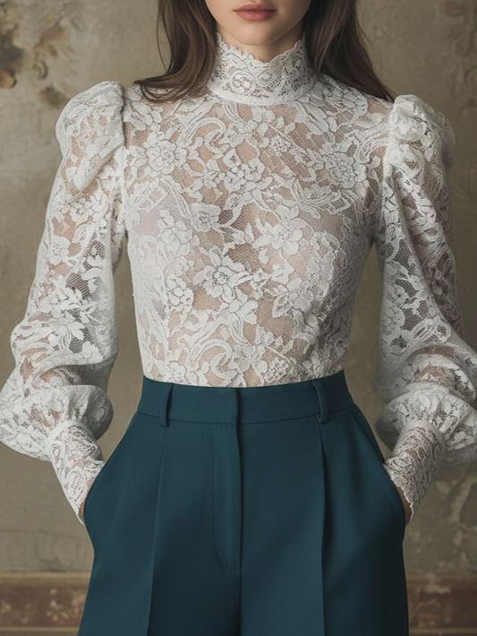The Elegant Lace High-Neck Blouse