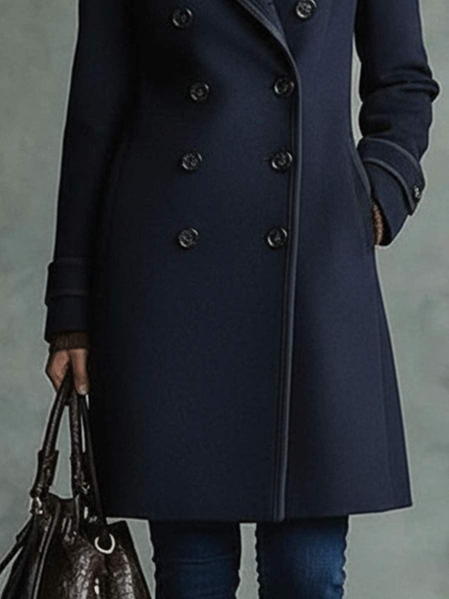 Elegant Double-Breasted Deep Navy Coat