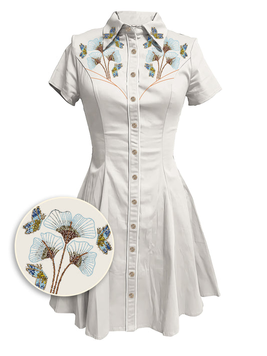 [Embroidery]Flowers and Butterflies - 100% Cotton Dress