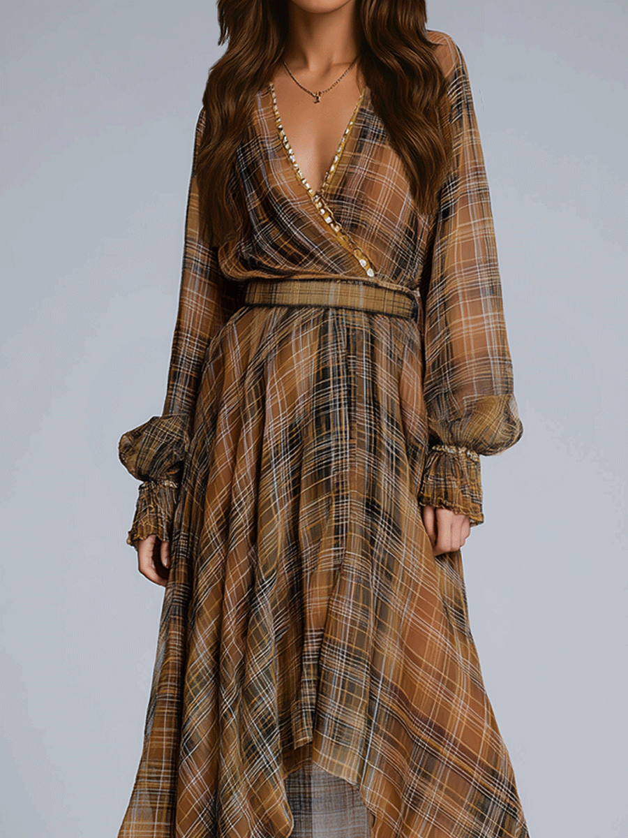 Pastoral Romantic V-Neck Bohemian Style Chiffon Maxi Dress