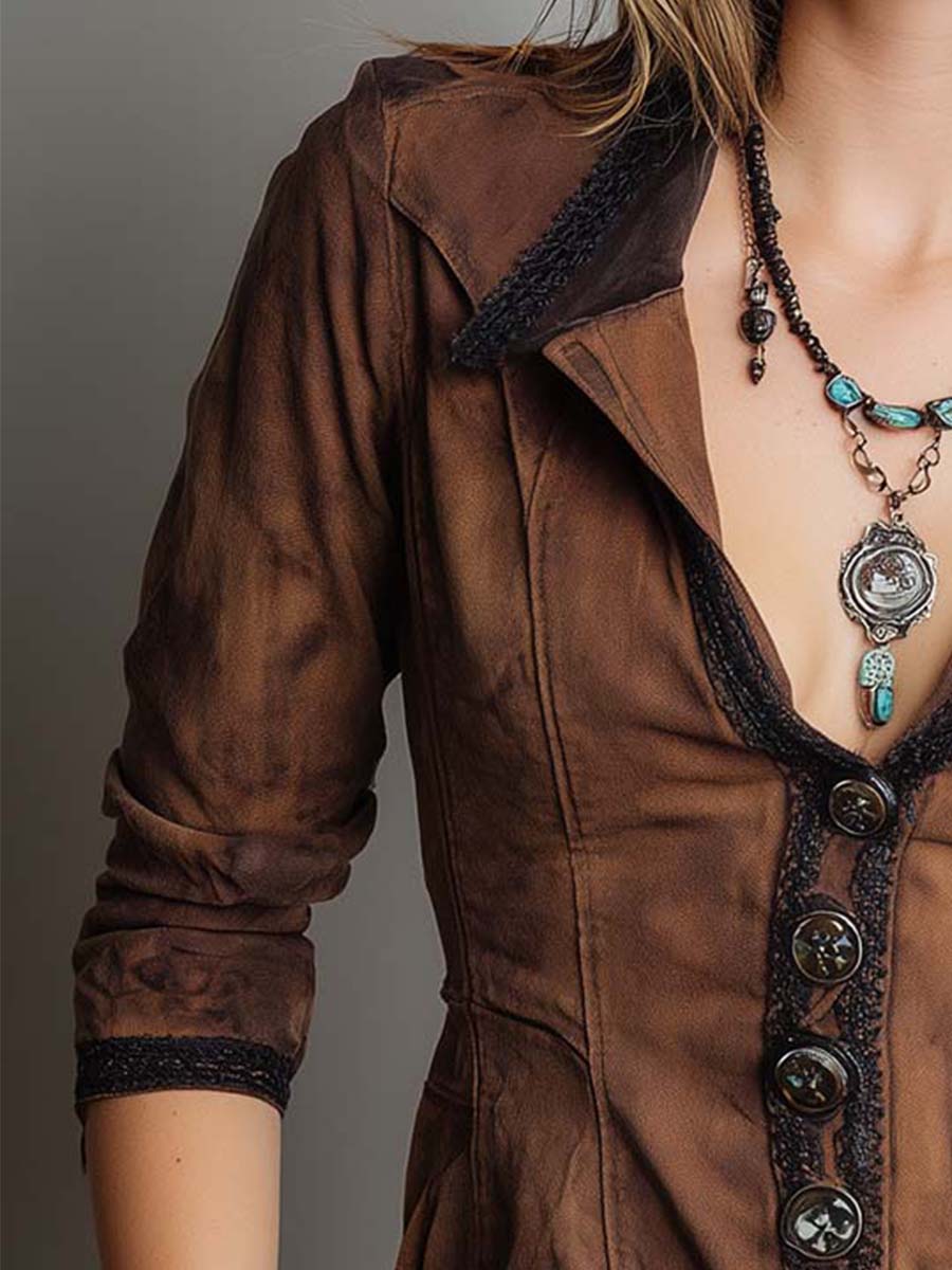 Western Style Vintage Washed Embroidered Button Shirt
