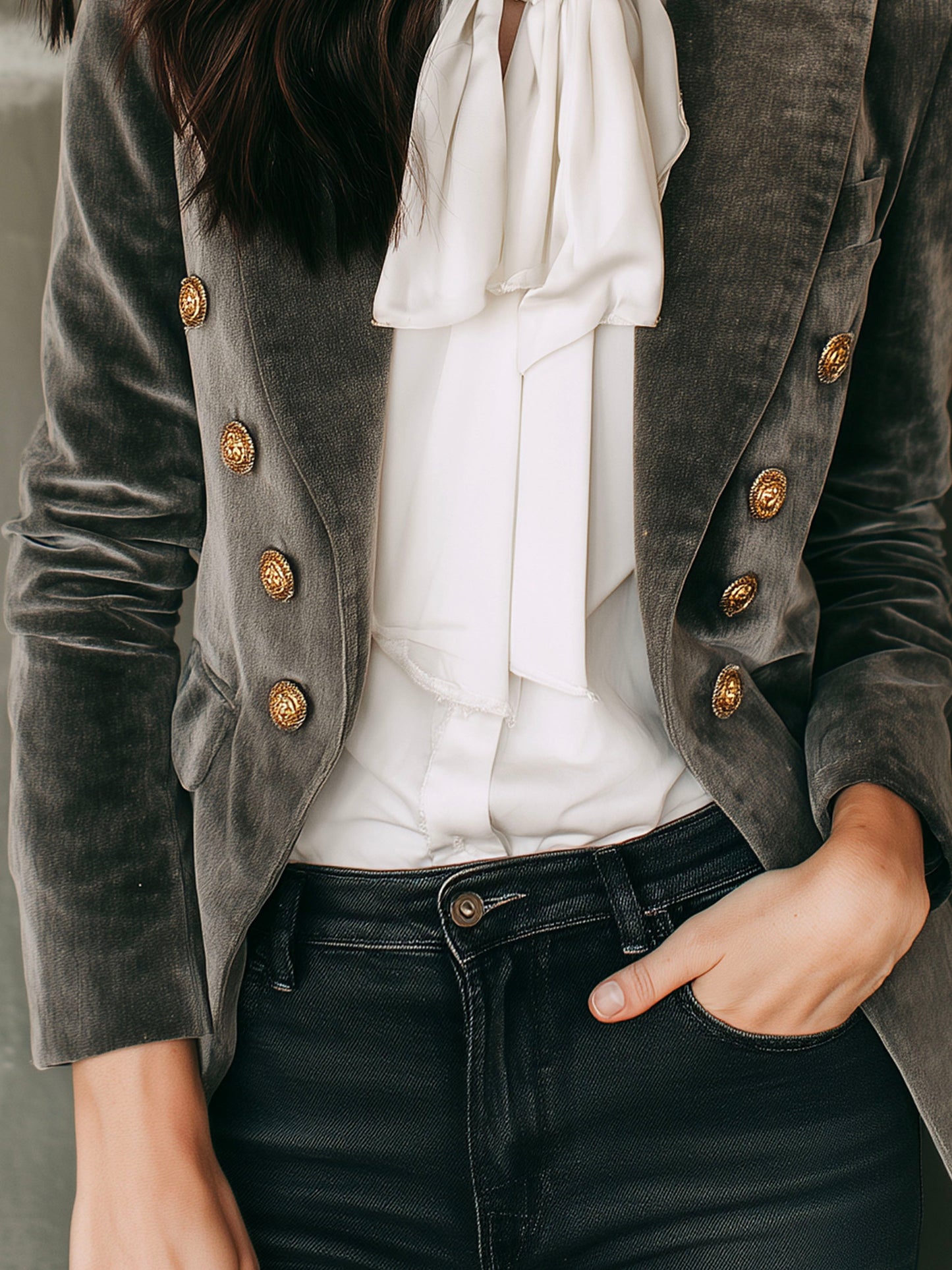 Vintage Velvet Double-Breasted Tailored Blazer