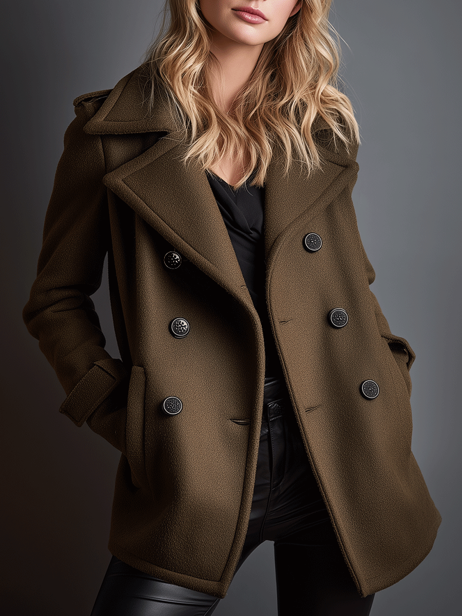 Minimalist Military-Inspired  Double-Breasted Wool Coat