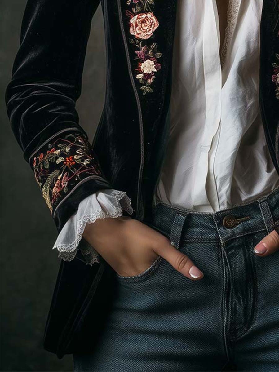 Vintage Floral Embroidered Velvet Blazer – Quiet Bohemian Luxury