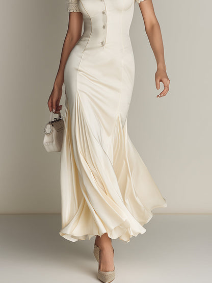 Elegant Color Lace Spliced mermaid Hem Maxi Dress
