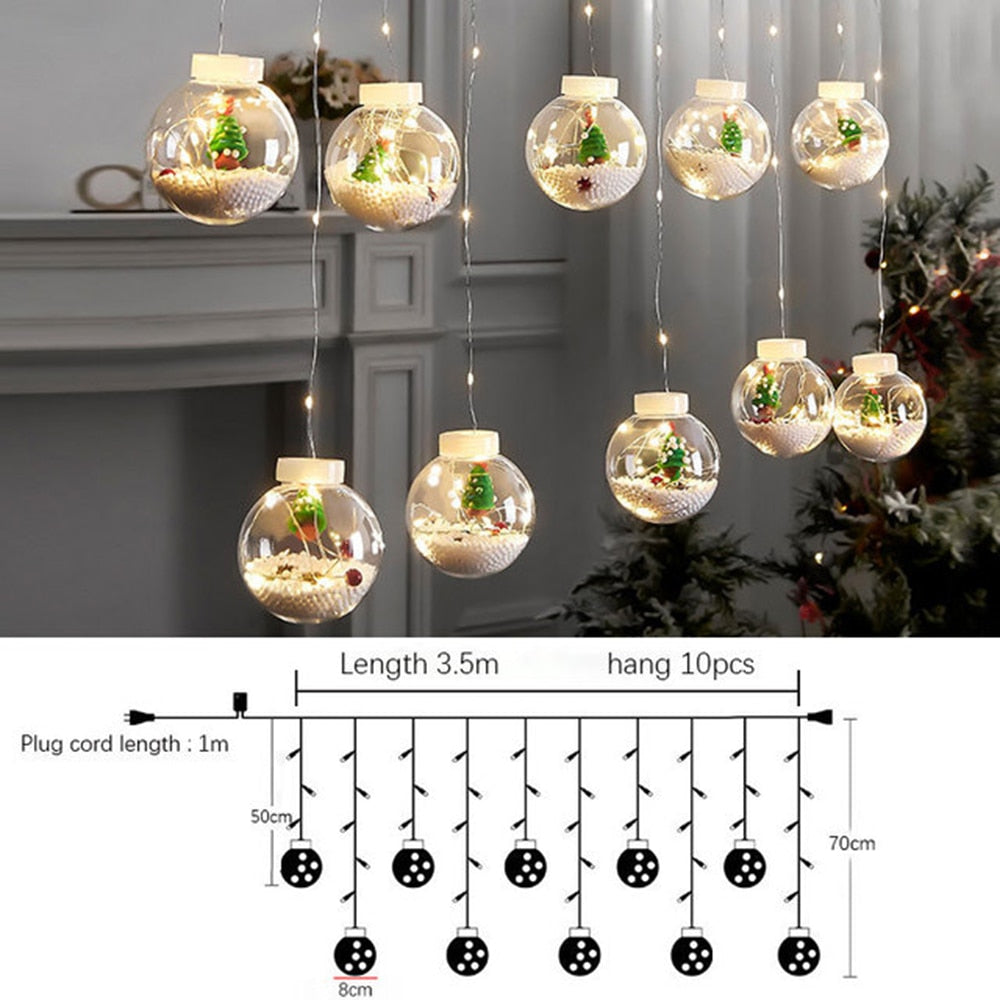 Xmas Decor DIY Christmas Ball Santa LED Curtain Light String Christmas Tree Decoration Home Party New Year Gifts Navidad Decor