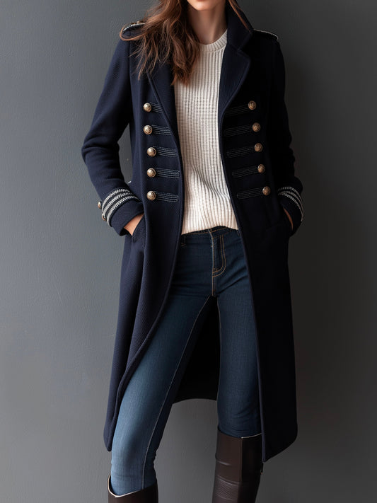 Vintage Military Style Double-Breasted Wool Blend Peacoat