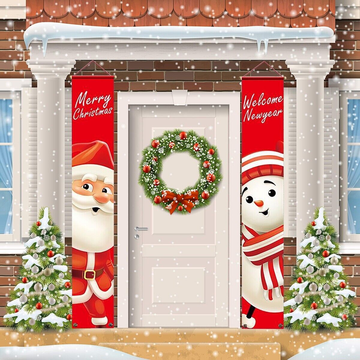 Merry Christmas Snowman Santa Claus Banner Flag