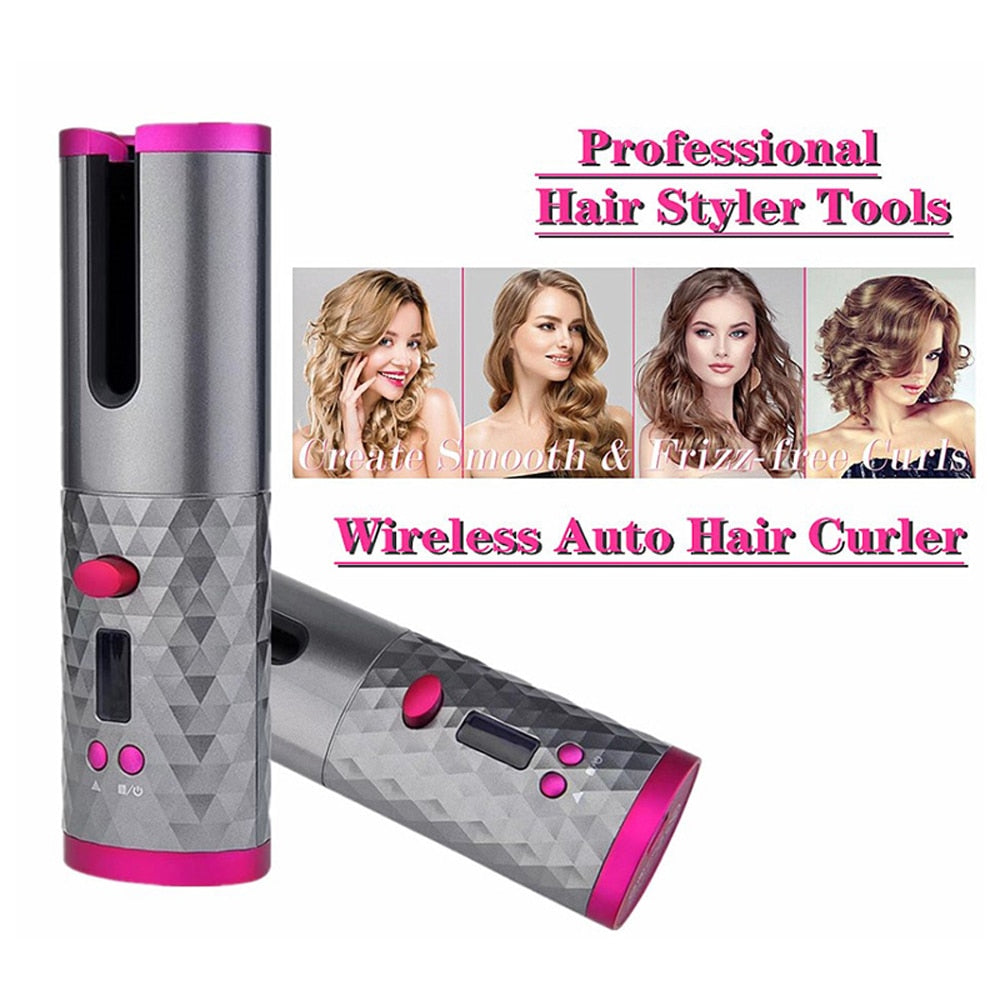 Eaiser Cordless Automatic Rotating Hair Curler Ceramic Curling Iron LED Display 6 Temperature Adjustable Portable Hair Styler